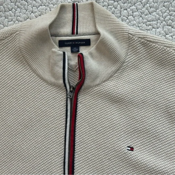 Tommy Hilfiger Beige Zip-Up Sweater with Red Trim - Picture 6 of 8